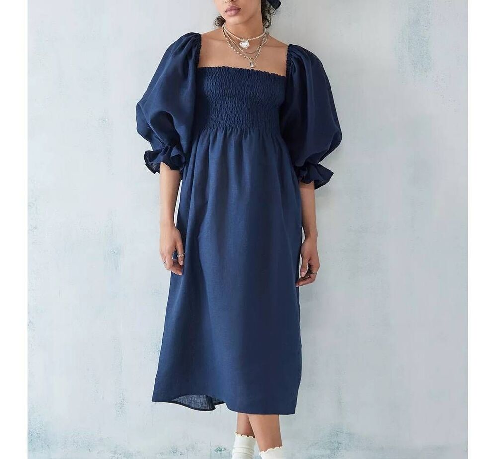 Sleeper Navy Atlanta Linen Dress sz XS